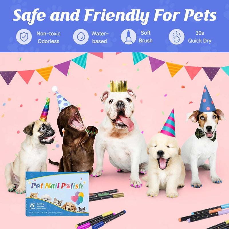 Cherocito Dog Nail Polish Pens Quick Dry, 15 Colors Safe Set for DIY Pretty Nails, Ideal Gifts for Dogs Cats Light Dark Nails, Odorless, Non-Toxic, Water-Based Pet Accessories - Image 4